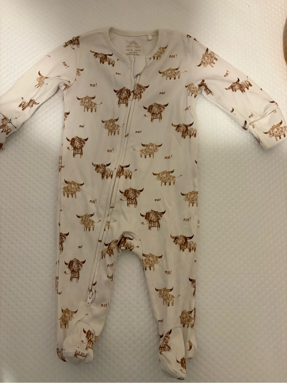 Next highland cow print cotton sleeper footie, size 0-3m